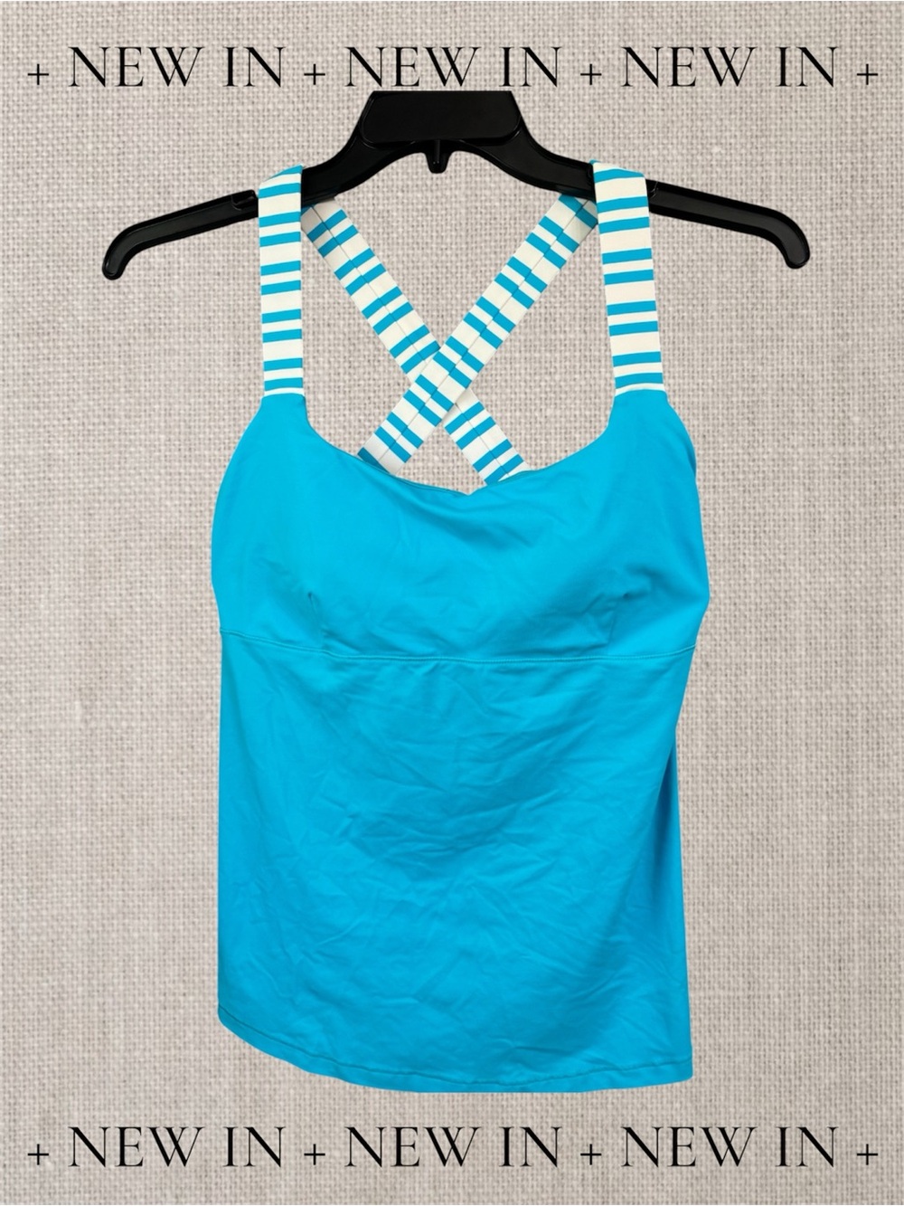 Lululemon Tank Top Built In Bra Blue Criss Cross Back Size 10 Athletic